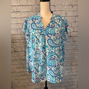 SHEIN Blue and Pink Paisley Blouse